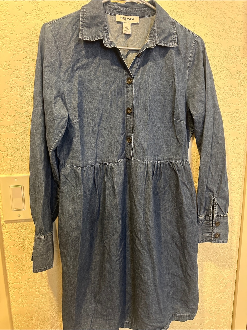 Nine West Denim Button-Front Shirt Dress in Light Blue